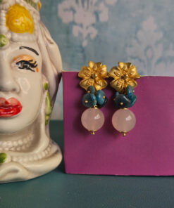 Orecchini Pendenti con Quarzo Rosa e Chips di Apatite