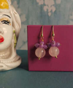 Orecchini Pendenti con Quarzo Rosa e Giada Kunzite