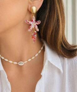 Alternative view of Orecchini Pendenti con Stelle Marine in Ceramica di Caltagirone Dipinta a Mano e Cristalli Swarovski