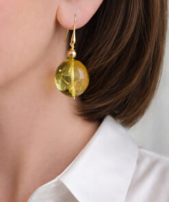 Orecchini Pendenti in Argento 925 Placcato Oro con Ambra Messicana