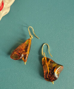 Orecchini Pendenti in Argento 925 Placcato Oro con Ambra del Baltico