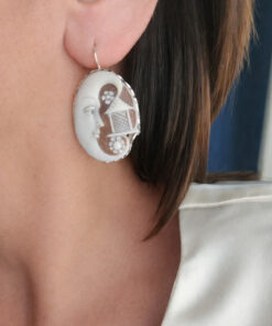 Orecchini Pendenti in Argento 925 con Cammei di Torre del Greco Scolpiti dalla Conchiglia Sardonica