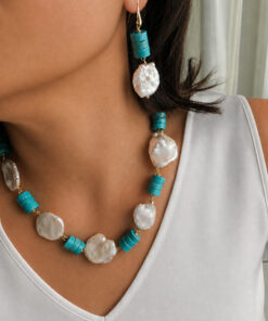 Parure con Pasta di Turchese e Perle Barocche Piatte