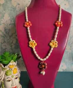 Collana di Perle con Fiorellini in Ceramica di Caltagirone