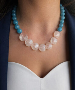 Collana Girocollo con Angelite e Cuoricini di Quarzo Rosa