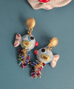 orecchini con pesci in ceramica di caltagirone e cristalli swarovski 1