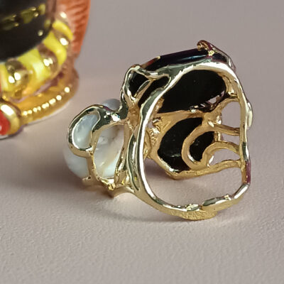 anello triplo con onice nero e perla barocca piatta