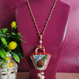 collana a catena con coffa in ceramica di caltagirone