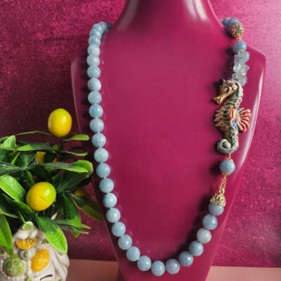collana angelite e cavalluccio in ceramica di caltagirone