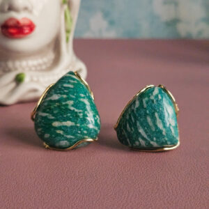 anello triangolare in argento 925 placcato oro con amazzonite