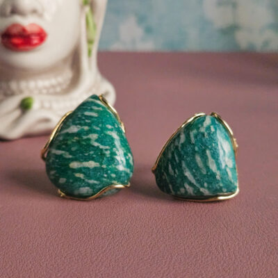 anello triangolare in argento 925 placcato oro con amazzonite