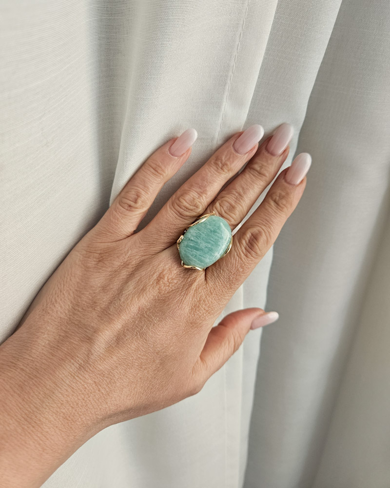 Anelli ovali con amazzonite naturale 2