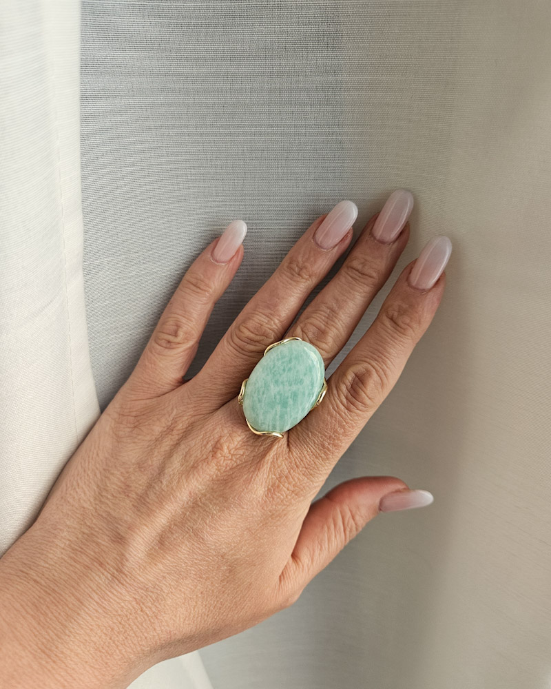Anelli ovali con amazzonite naturale 4