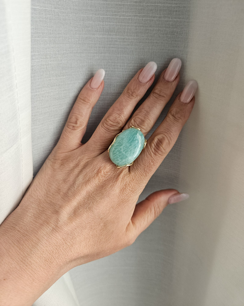 Anelli ovali con amazzonite naturale3