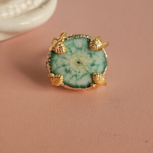 Anello Tondo con Agata Naturale verde acqua