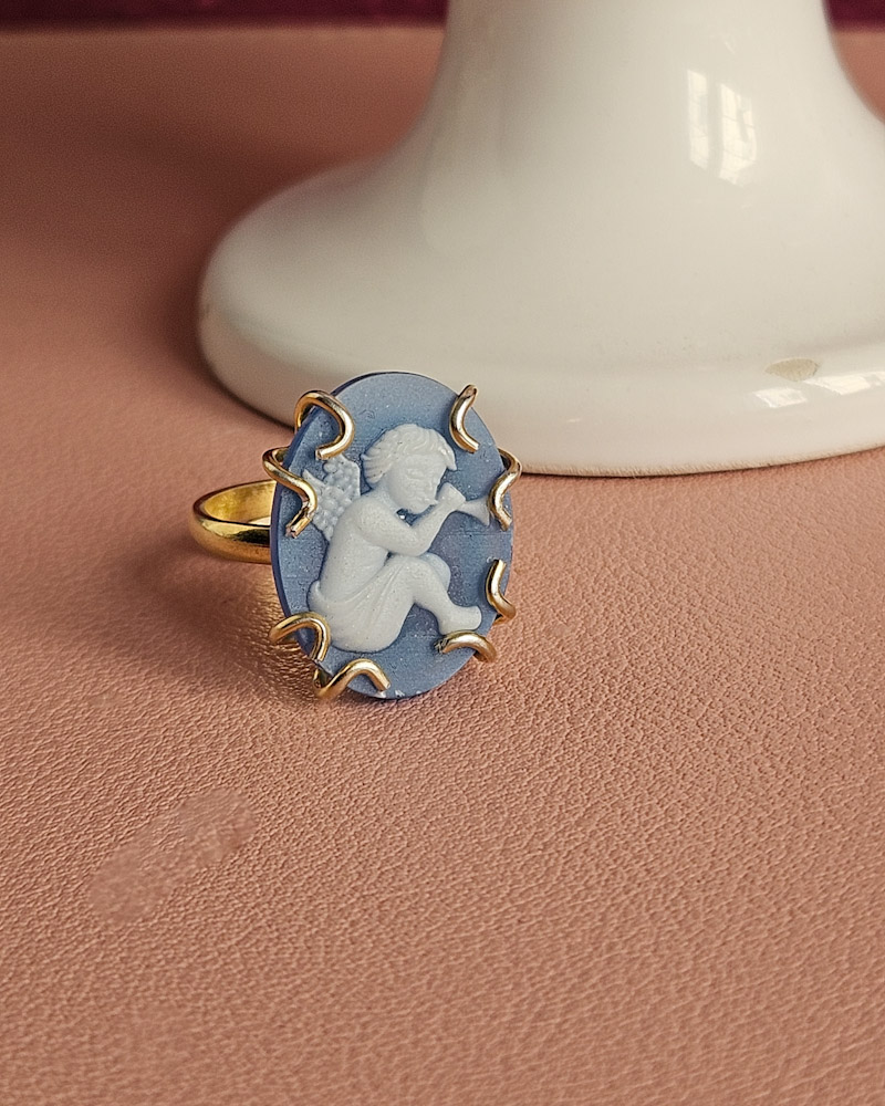 Anello cammeo angelo agata blu
