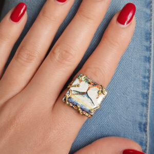 Anello in Ottone con Occhio di Gatto Rosso