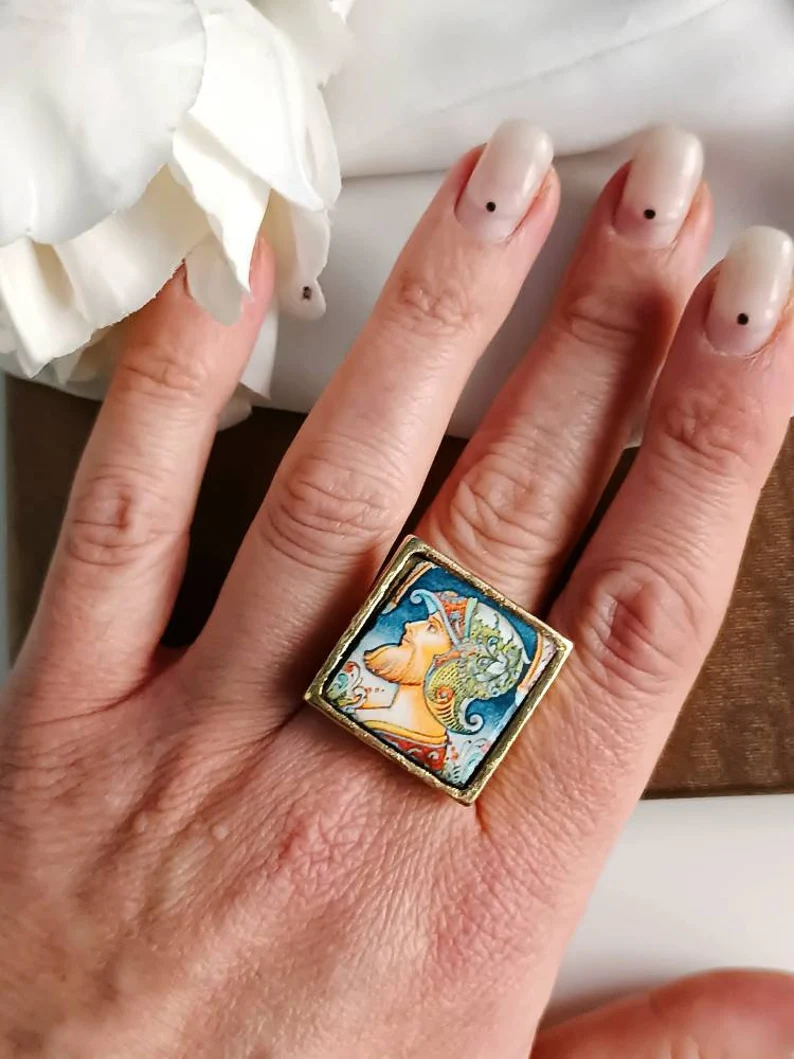 Anello con mattonella in ceramica di caltagirone 1