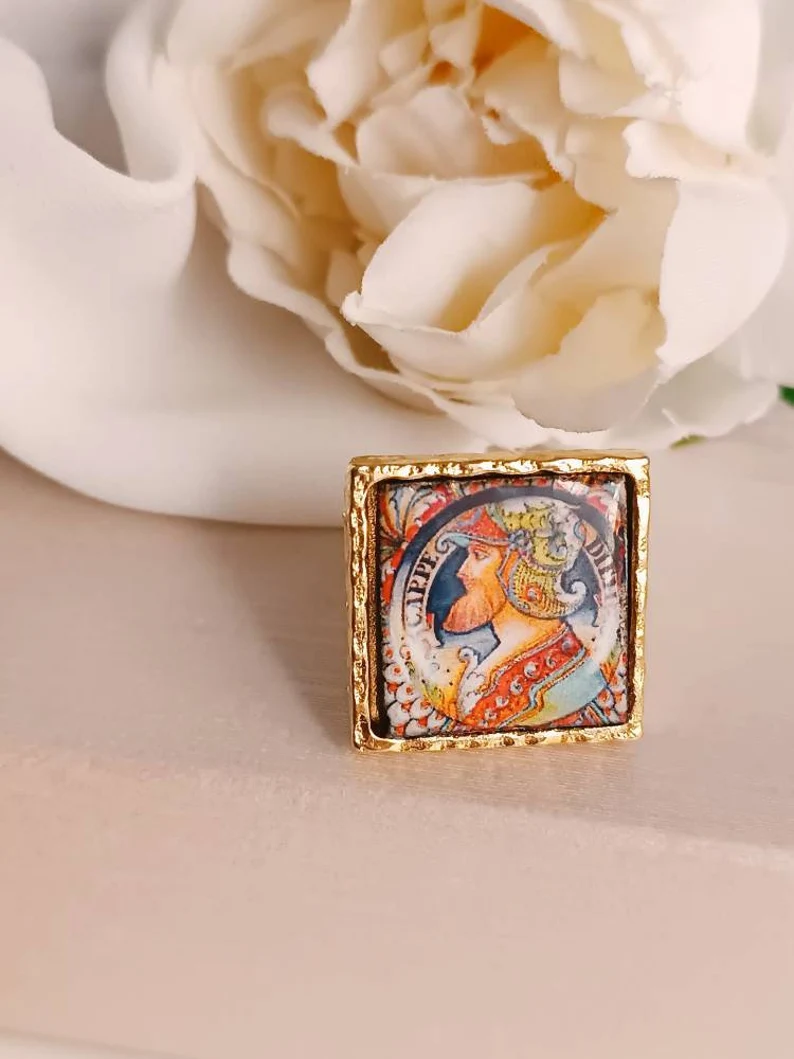 Anello con mattonella in ceramica di caltagirone 2