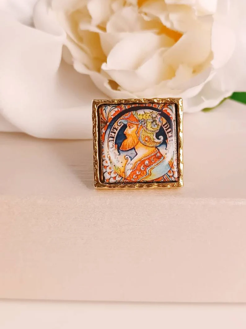 Anello con mattonella in ceramica di caltagirone 3