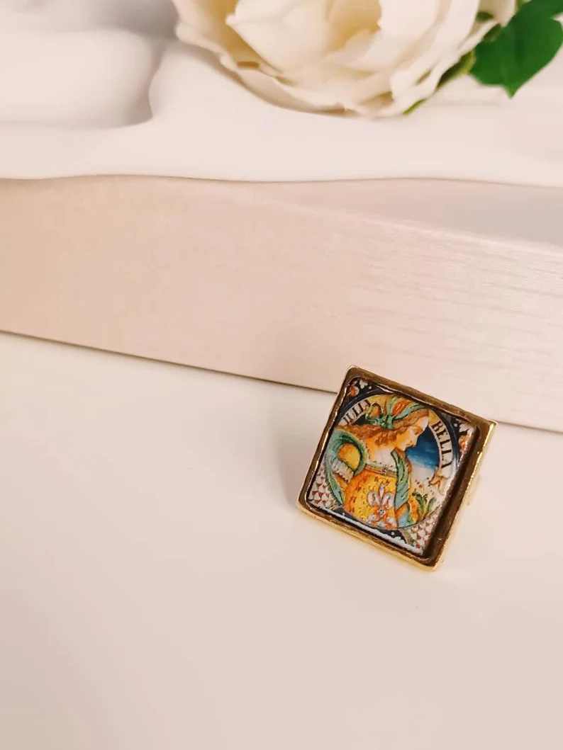Anello con mattonella in ceramica di caltagirone 3