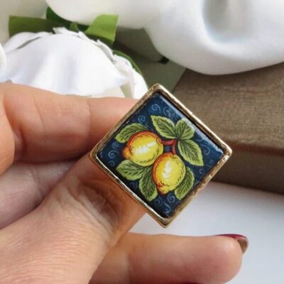 Anello con mattonella in ceramica di caltagirone 5