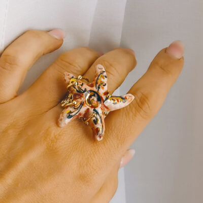 Anello con stella marina in ceramica di caltagirone 3