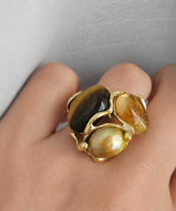 Alternative view of Statement Ring with Tiger Eye Stone, Citrine and Gold Pearl