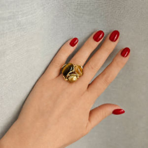 Anello in Argento 925 Placcato Oro con Occhio di Tigre
