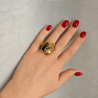 Anello in Argento 925 Placcato Oro con Occhio di Tigre
