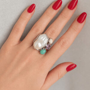 Anello in Argento 925 con Perla Barocca e Pietre Naturali