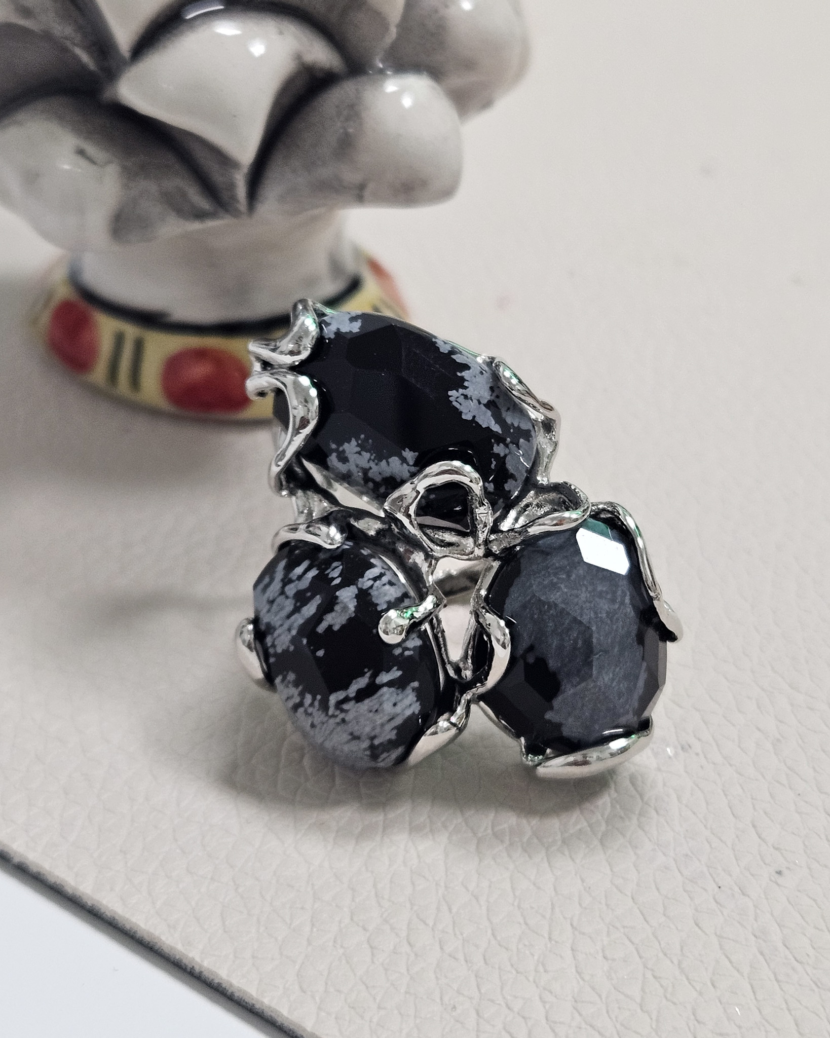 Anello in Ottone Triplo con Agata Muschiata Nera 4