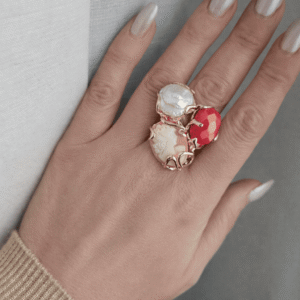 Anello in Ottone con Occhio di Gatto Rosso