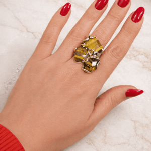 Anello in Ottone con Pietre Naturali Occhio di Tigre