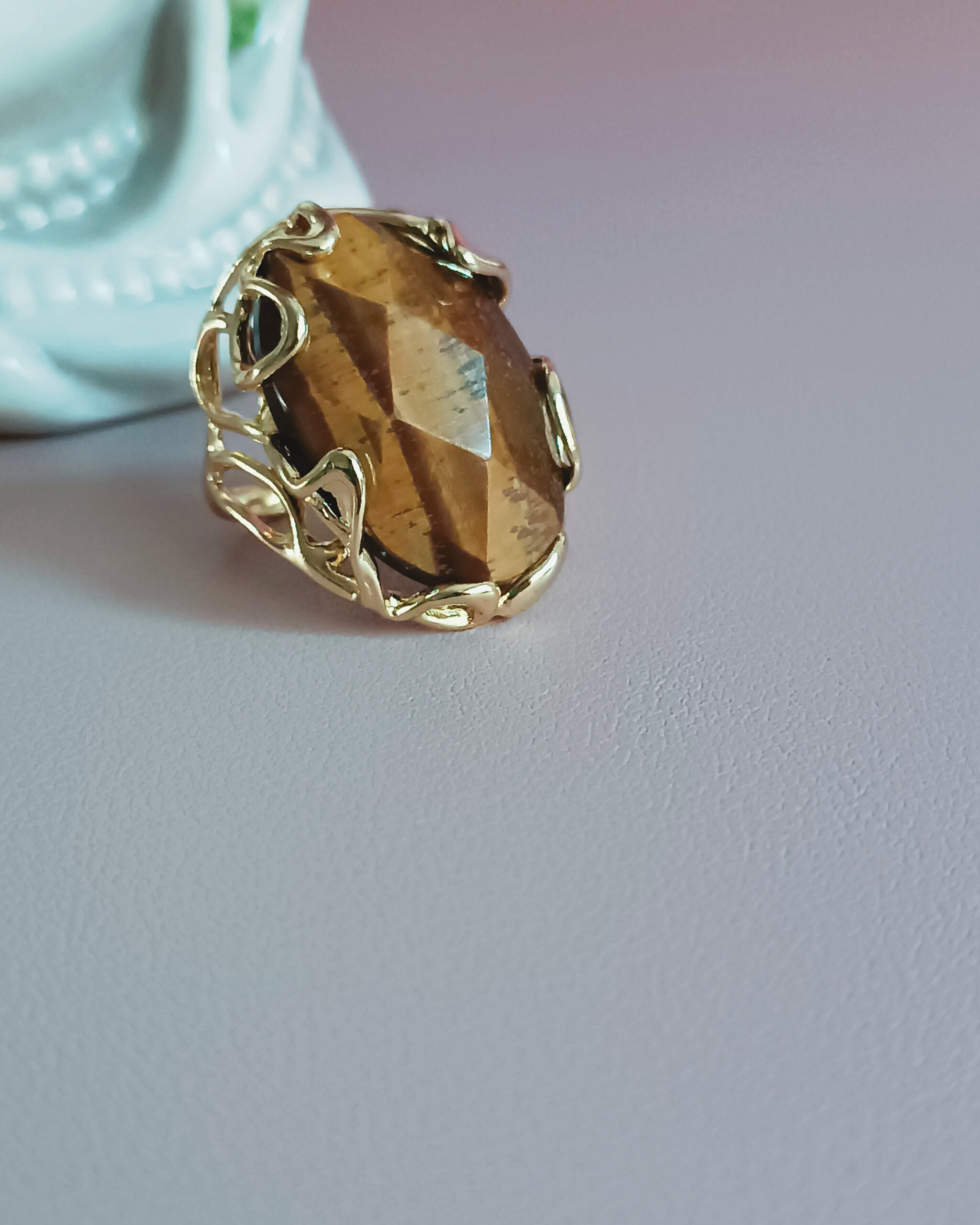 Anello ovale con pietra occhio di tigre 7