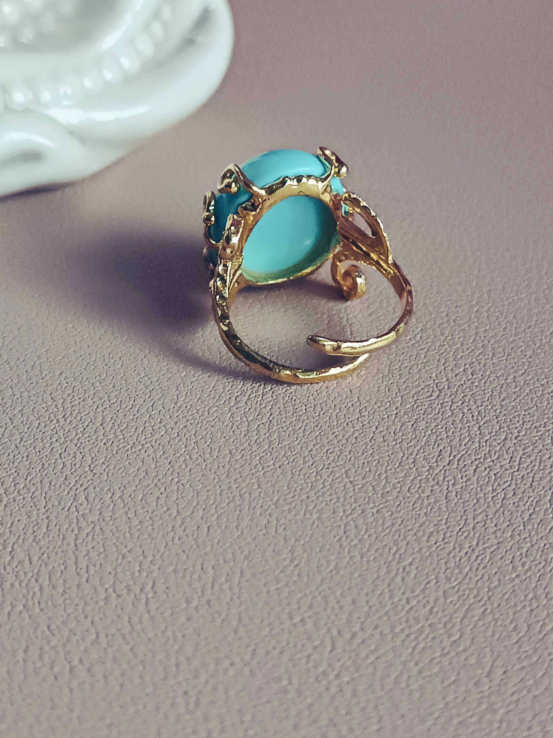 Anello ovale in argento 925 placcato oro con turchese 2