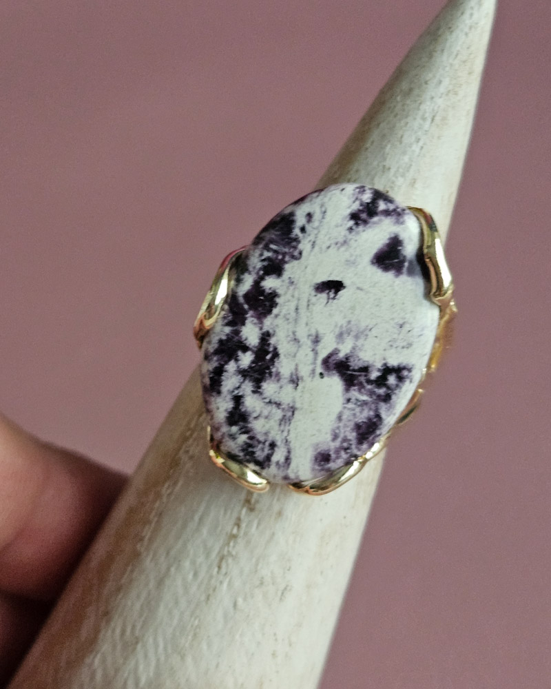 Anello piccolo ovale in argento 925 placcato oro con pietra naturale kammerite 3