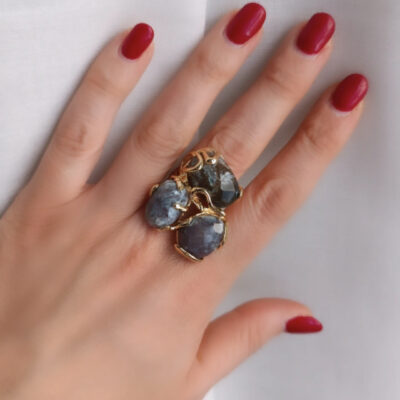 Anello tre pietre con agata indiana 3