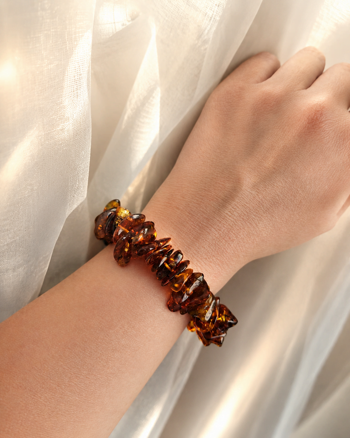 Bracciale Elastico con Rondelle di Ambra del Baltico 2 Bracciale Elastico con Rondelle di Ambra del Baltico
