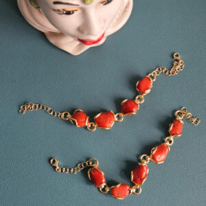 Bracciale Elegante in Argento 925 Placcato Oro con Corallo Rosso