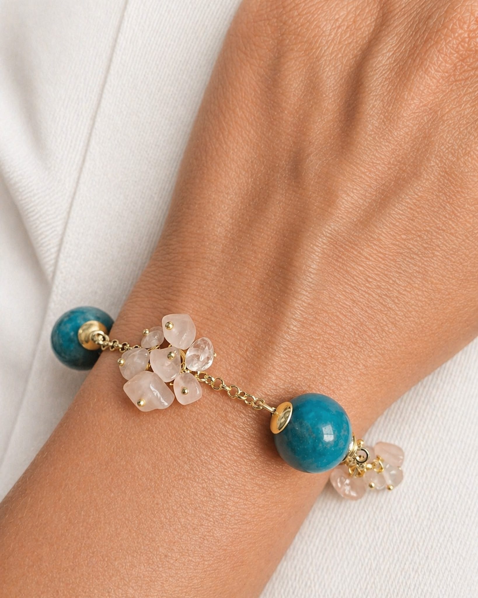 Bracciale a Catena con Apatite e Chips di Quarzo Rosa 2