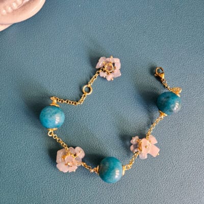 Bracciale a Catena con Apatite e Chips di Quarzo Rosa