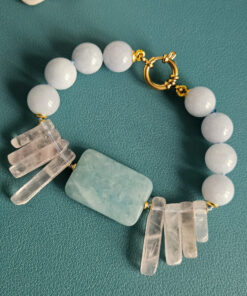 Bracciale con Calcedonio, Acquamarina Rettangolare e Quarzo Rosa