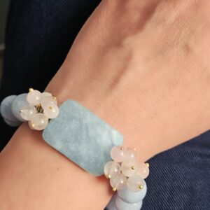 Bracciale con Calcedonio, Acquamarina e Grappolo di Quarzo Rosa