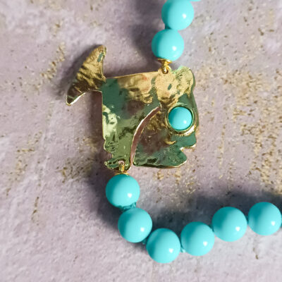 Bracciale con turchese e pesciolino oro 1