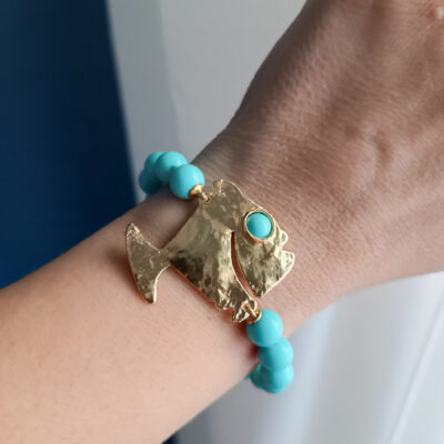 Bracciale con turchese e pesciolino oro 4