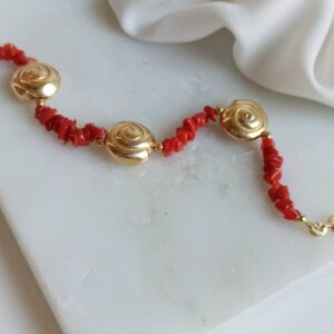 Bracciale di corallo rosso con Connettori in Argento 925 placcato Oro_5