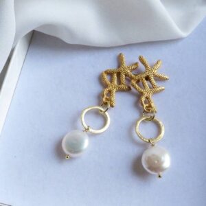 Brass Starfish earrings with flat pearls