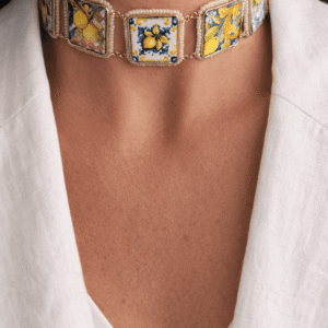 Choker LIMONE con Maioliche in Pietra Lavica e Ceramica di Caltagirone