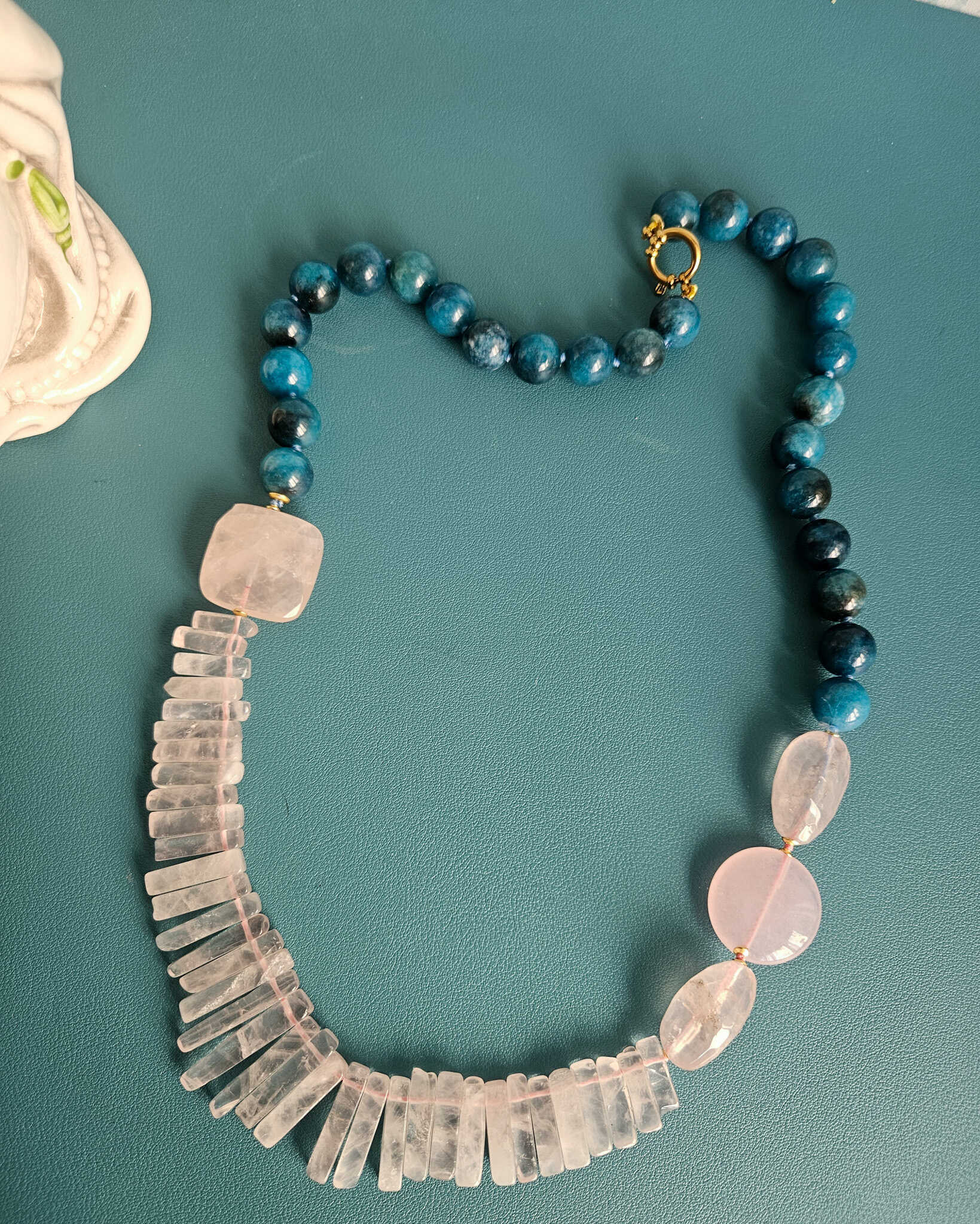 Collana Decollete con Apatite e Frange di Quarzo Rosa 2